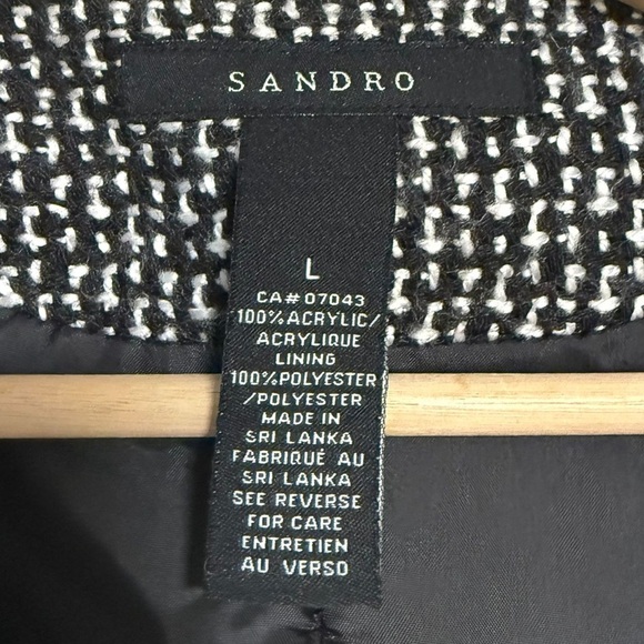 Sandro Tweed Moto Jacket Black & White Size L - Picture 10 of 11